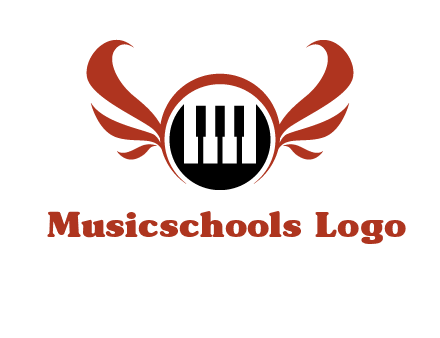 piano keys in a circle with wings logo