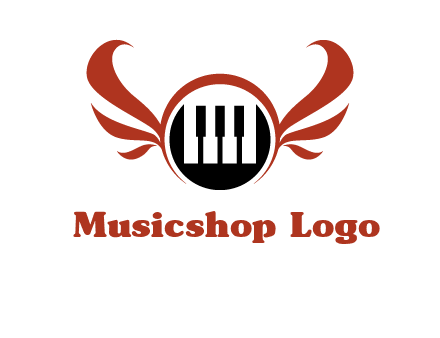 piano keys in a circle with wings logo