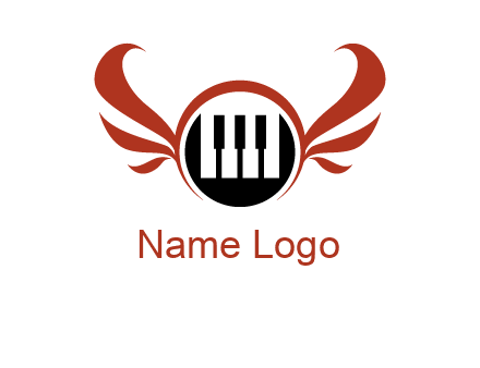 piano keys in a circle with wings logo