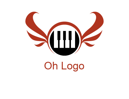 piano keys in a circle with wings logo