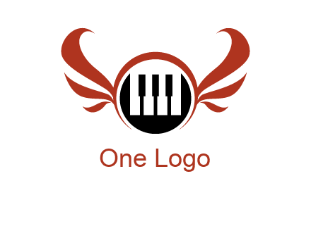 piano keys in a circle with wings logo