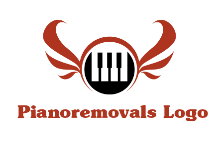 piano keys in a circle with wings logo