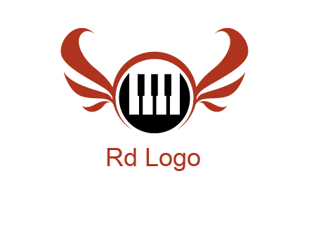 piano keys in a circle with wings logo
