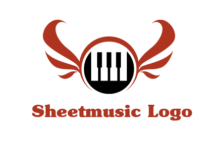 piano keys in a circle with wings logo