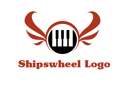 piano keys in a circle with wings logo