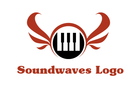 piano keys in a circle with wings logo