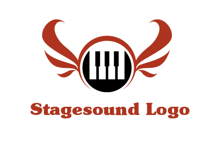 piano keys in a circle with wings logo