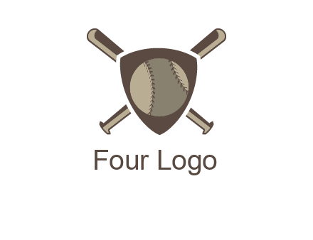 baseball bats behind a shield with a baseball