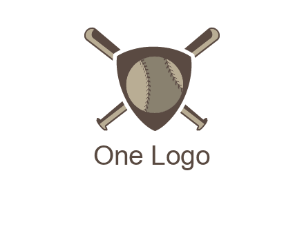 baseball bats behind a shield with a baseball