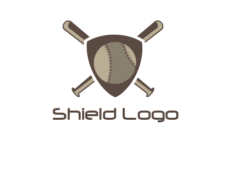 baseball bats behind a shield with a baseball