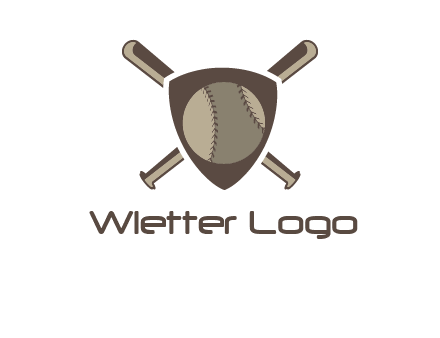 baseball bats behind a shield with a baseball