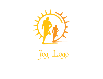 sun behind athletes or men jogging fitness logo