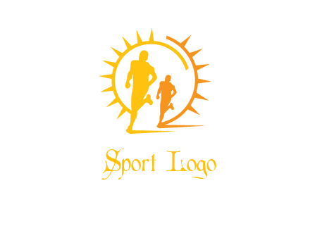 sun behind athletes or men jogging fitness logo