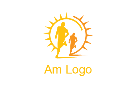 sun behind athletes or men jogging fitness logo