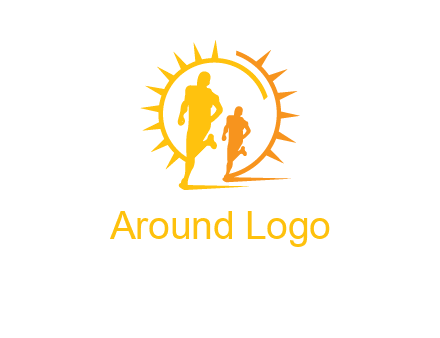 sun behind athletes or men jogging fitness logo