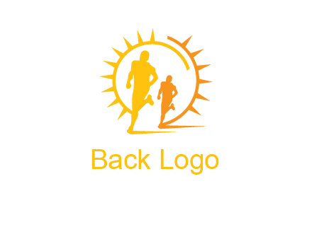 sun behind athletes or men jogging fitness logo