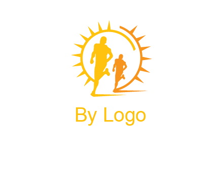sun behind athletes or men jogging fitness logo