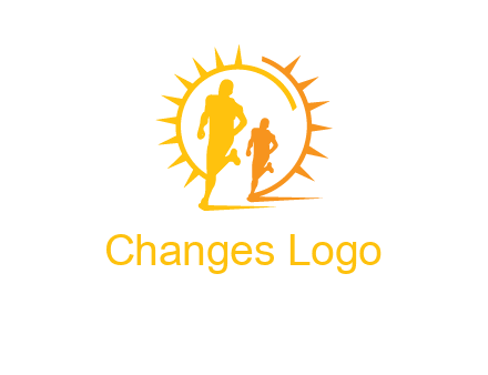 sun behind athletes or men jogging fitness logo