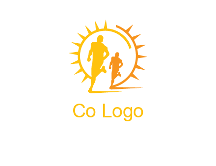 sun behind athletes or men jogging fitness logo