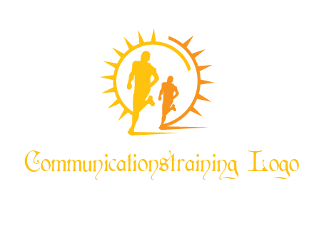 sun behind athletes or men jogging fitness logo