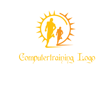 sun behind athletes or men jogging fitness logo