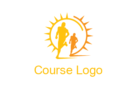 sun behind athletes or men jogging fitness logo