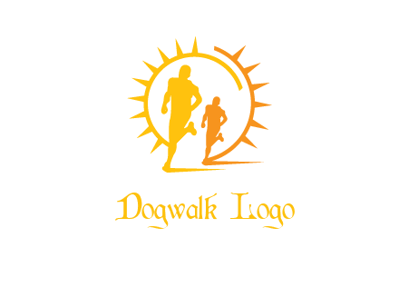 sun behind athletes or men jogging fitness logo