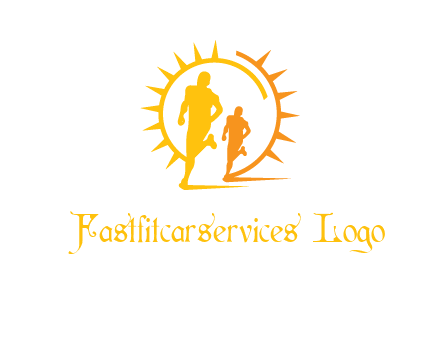 sun behind athletes or men jogging fitness logo