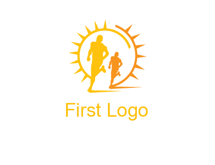 sun behind athletes or men jogging fitness logo