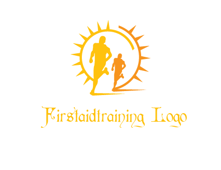 sun behind athletes or men jogging fitness logo