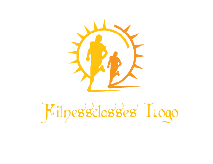 sun behind athletes or men jogging fitness logo