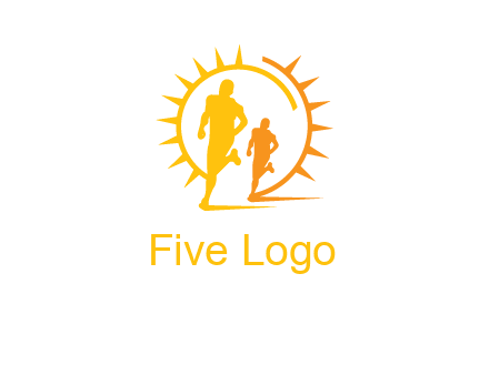 sun behind athletes or men jogging fitness logo