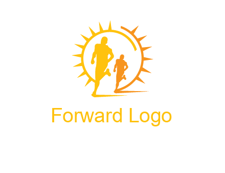 sun behind athletes or men jogging fitness logo