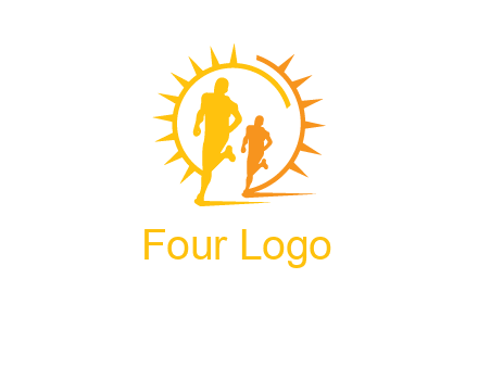 sun behind athletes or men jogging fitness logo