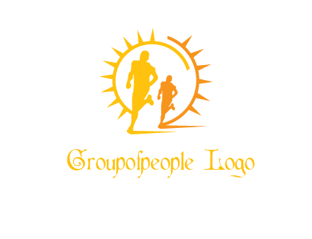 sun behind athletes or men jogging fitness logo