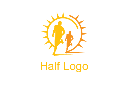 sun behind athletes or men jogging fitness logo