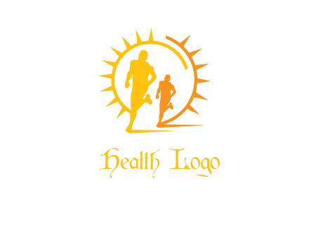 sun behind athletes or men jogging fitness logo
