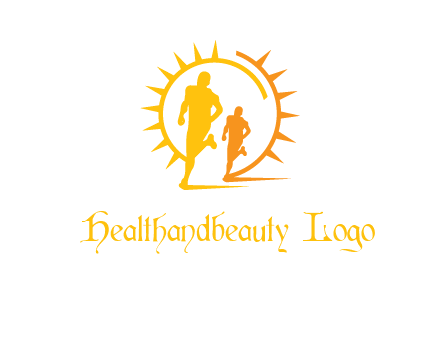 sun behind athletes or men jogging fitness logo