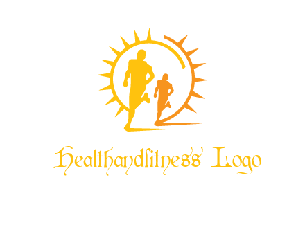 sun behind athletes or men jogging fitness logo