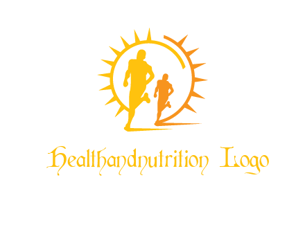 sun behind athletes or men jogging fitness logo