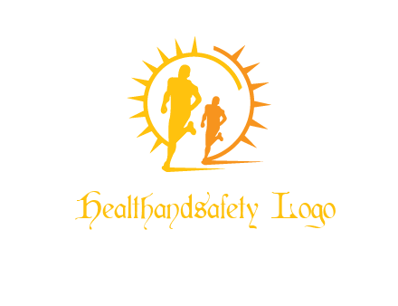sun behind athletes or men jogging fitness logo