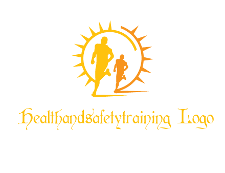 sun behind athletes or men jogging fitness logo