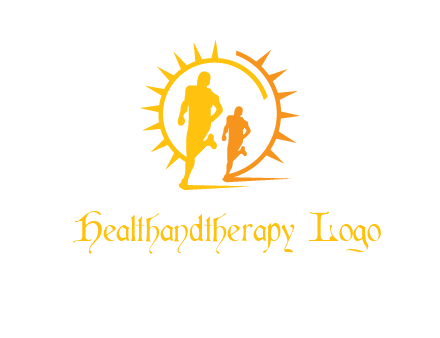 sun behind athletes or men jogging fitness logo