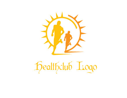 sun behind athletes or men jogging fitness logo