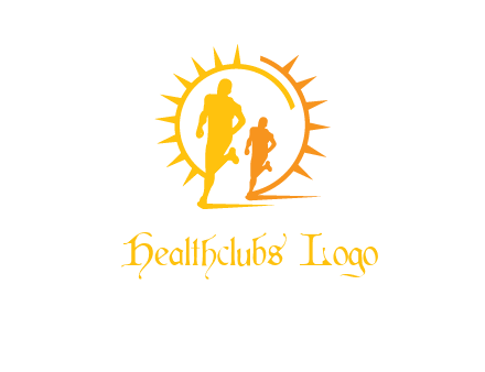 sun behind athletes or men jogging fitness logo