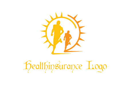 sun behind athletes or men jogging fitness logo