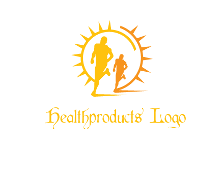 sun behind athletes or men jogging fitness logo