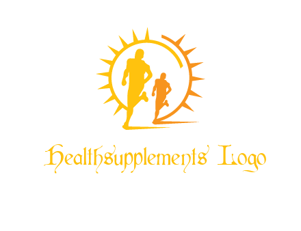 sun behind athletes or men jogging fitness logo