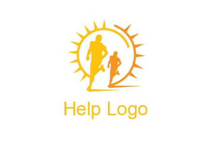 sun behind athletes or men jogging fitness logo