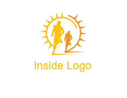 sun behind athletes or men jogging fitness logo
